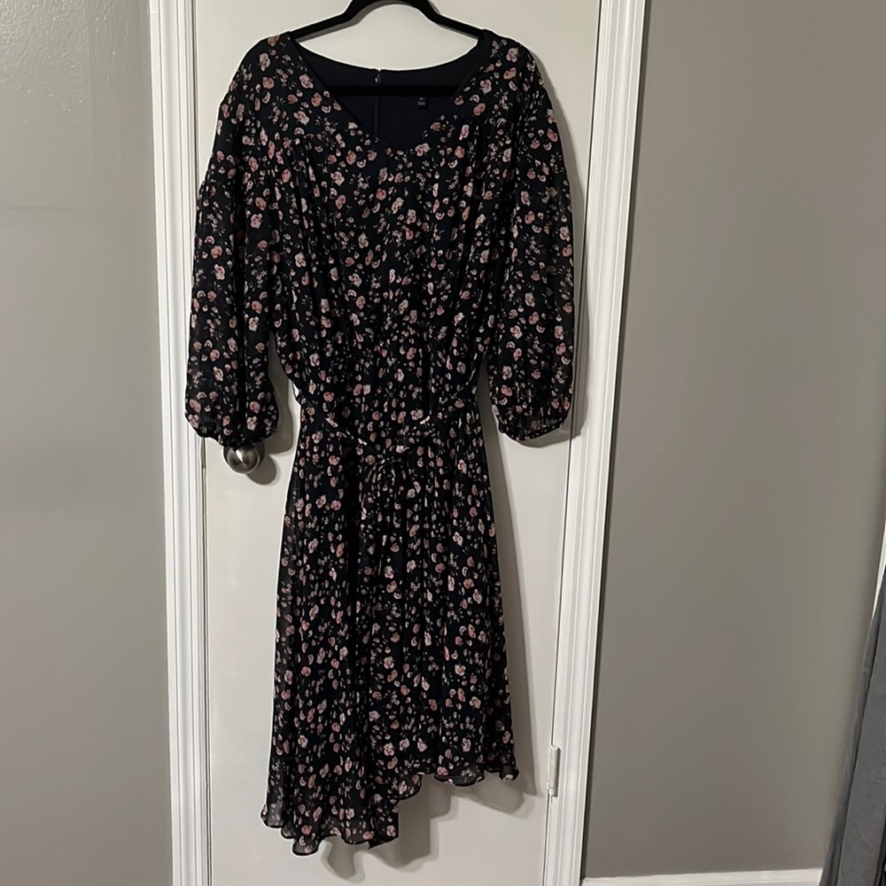 Navy blue and pink floral dress